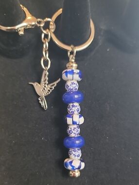 Drop Bead Purse or Key Charm with Hummingbird